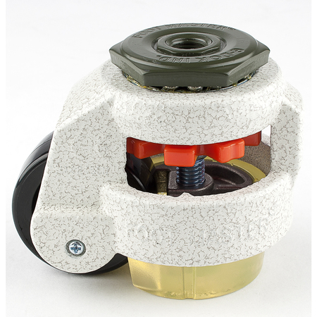 Foot Master Leveling Caster, 50 mm Nylon Wheel, 1/2-13 Stem, Swivel, 280 kg Cap, PU Foot Pad, Ivory GD-60-S-NYN-CUR-1/2